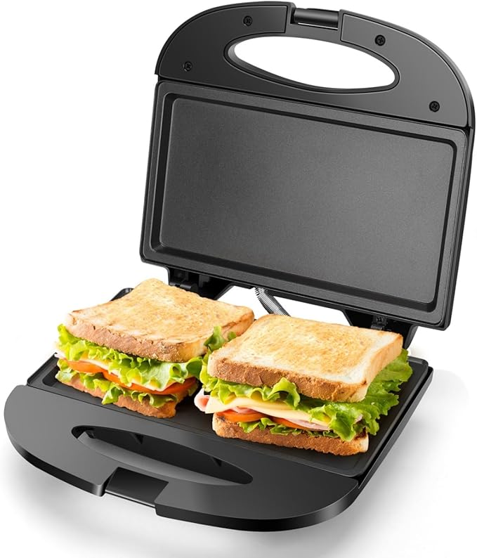 Aigostar Sandwich Maker with Non-stick Deep Grid Surface for Egg, Ham, Steaks Compact Electric Grill Tostadora de Pan Black, ETL Certificated, Roy