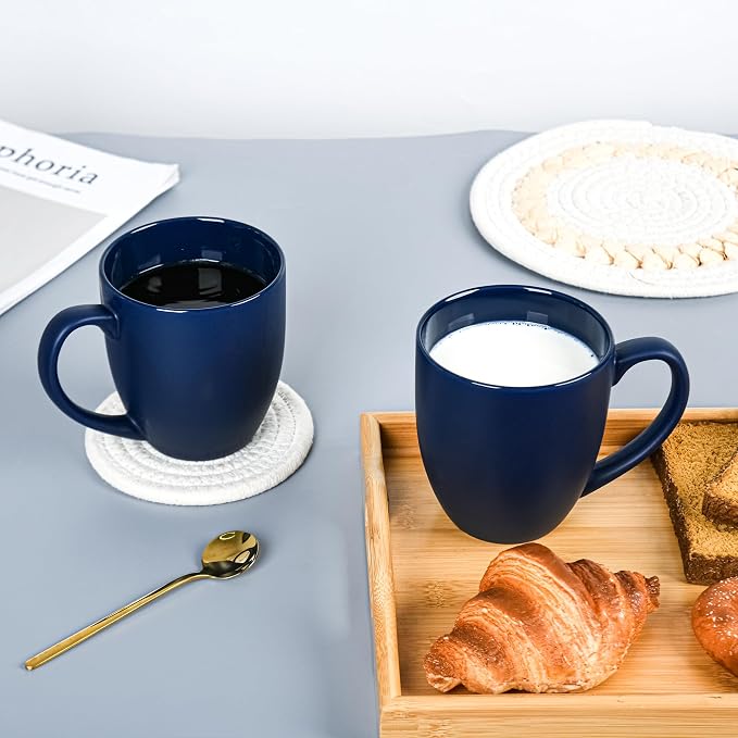 BYCNZB 16oz Coffee Mugs Set of 6, Large Ceramic Modern Coffee Mugs With Handle For Tea,Latte,Cappuccino,Cocoa. Dishwasher.Microwave Safe (Matte Blue)