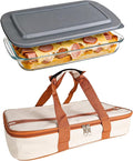 9x13 Glass Baking Dish With Lid - 3qt Glass Casserole With Carrier Insulated Bag For Hot Or Cold Food - Large Casserole Dish For Oven Potluck Party Picnic Cookouts（Beige and brown）