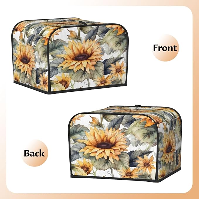 Toaster Cover 4 Slice Art Sunflower Floral Waterproof Appliance Cover with Hang Loop Bread Baker Toaster Cover for Kitchen