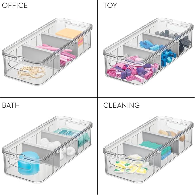 iDesign Large Fridge Organizer Bin with Removable Divider and Lid - Set of 6 - Clear/Gray