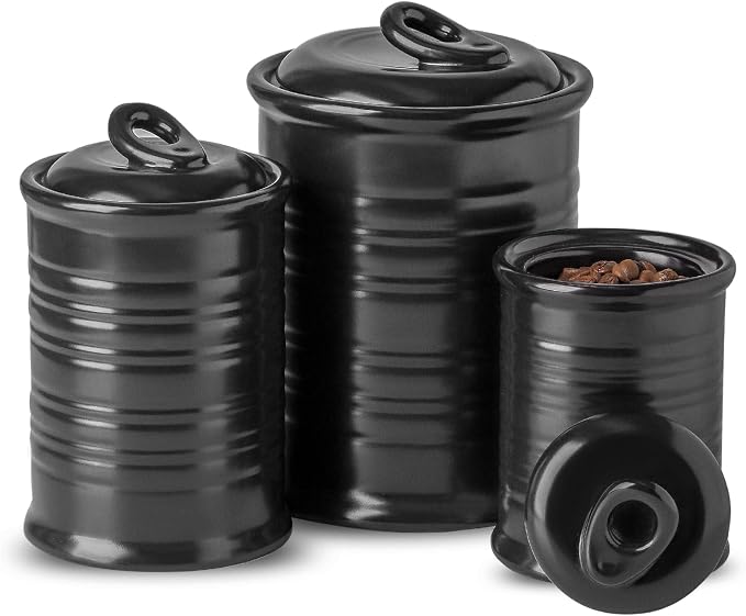 Nihow Food Storage Jar,Ceramic Canister Sets for The Kitchen,Set of 3,Black | Air Tight Lid,Seal Damp-proof,For Flour/Sugar/Rice/Coffee/Cookies/Candy,Kitchen Counter Canister/Dishwasher Safe