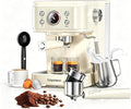 Empstorm Espresso Machine 20 Bar, 2 in 1 Espresso Maker with Milk Frother Steam Wand for Latte and Cappuccino, Powder and Capsule Portafilter, 50oz Removable Water Tank Coffee Machine for Home-White