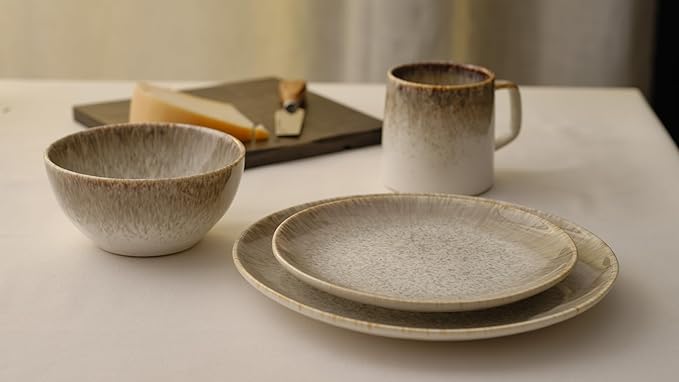 Yellowstone 4-Pc Rainwater Mug Set – Durable Stoneware Coffee Mugs with Reactive Glaze Finish, 13 oz, Microwave & Dishwasher Safe – Rustic Modern Design for Everyday Use