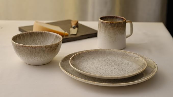 Yellowstone 4-Pc Rainwater Cereal Bowl Set – Durable Stoneware Bowls with Reactive Glaze Finish, 6-Inch Diameter, Microwave & Dishwasher Safe – Rustic Modern Everyday Dinnerware