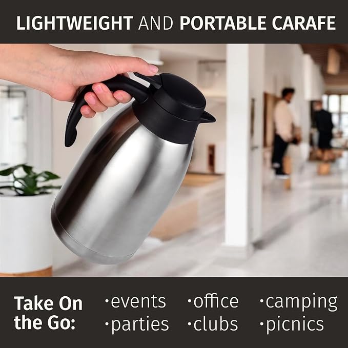 Thermal Coffee Carafe 2L / 68 oz – Updated 2025 Model – Insulated Stainless Steel Coffee Dispenser for Hot & Cold Drinks – 24h Cold / 12h Hot – Coffee Urn & Tea Carafe with Cleaning Brush by Cresimo