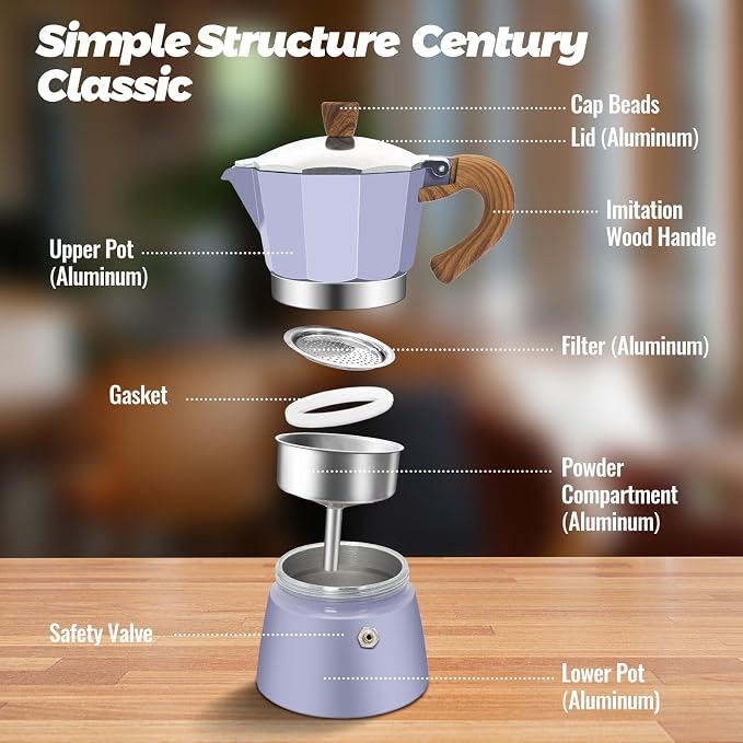 12 Cup Aluminum Moka Pot Classic Stovetop Espresso Coffee Maker 600ml 20oz Coffeemaker Percolator Mocha Pot Greca Coffee Maker Cafe Makers for Italian and Cuban Café Brewing Purple