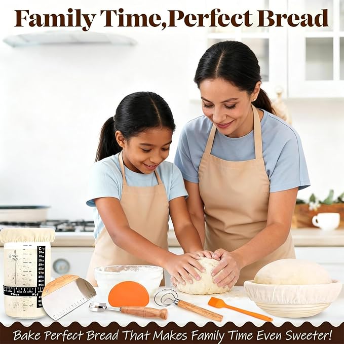 Sourdough Bread Baking Supplies, Sourdough Starter Kit, Banneton Bread Proofing Basket Tools Set, Ideal Gifts for Bakers Women Mom Wife