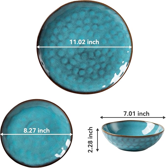 Porcelain Dinnerware Set for 4, 12-Piece Plates and Bowls Set for 4, Modern Stoneware Dinnerware Chip and Scratch Resistant, Microwave and Dishwasher Safe (Blue)