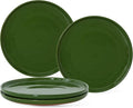 8-Inch Plates Set of 4, Dual Glaze Stoneware Plate, Microwave and Dishwasher Safe, Ceramic Plates for Salads & Desserts, Forest Glaze Green