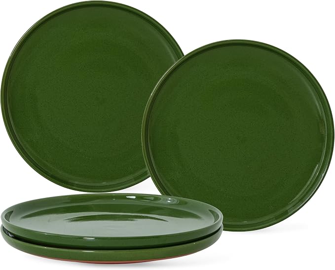 8-Inch Plates Set of 4, Dual Glaze Stoneware Plate, Microwave and Dishwasher Safe, Ceramic Plates for Salads & Desserts, Forest Glaze Green