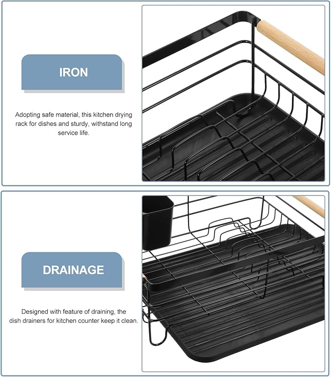 Large Metal Dish Drying Rack with Removable Drip Tray, Over The Sink Kitchen Counter Dish Strainer and Storage Organizer for Plates and Bowls