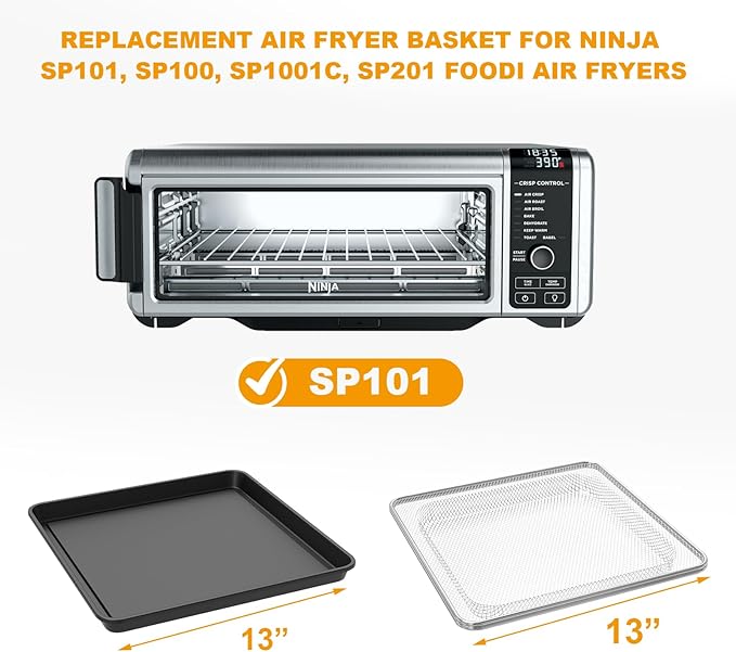 Air Fryer Basket and Baking Pan Replacement for Ninja Foodi SP101 Air Fry Oven, Stainless Steel Crisper Basket and Non-stick Baking Tray for Ninja Digital Air Fry Countertop Oven SP100 SP201