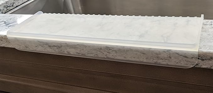 SiliProducts SiliSink Silicone Edge Guard for Kitchen Sink - Fits 3.75” - 4” Wide - The Original Silicone Sink Edge Protector with Sponge Caddy - Splash Guard, 14” Frosted Matte