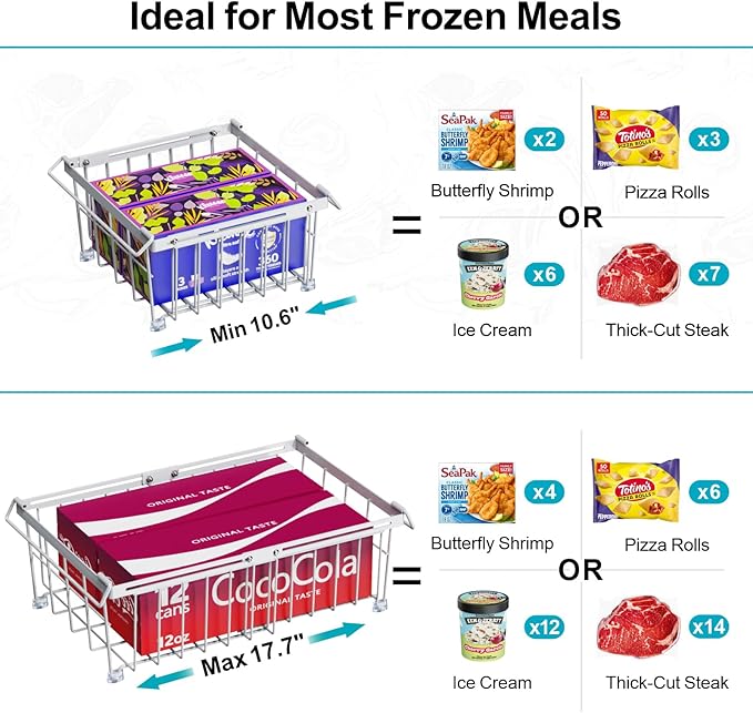 iSPECLE 2 Pack Freezer Organizer Bins - Fit 10 to 20 Cu.Ft Deep Freezer, Expandable Wire Storage Chest Freezer Baskets for Frozen Food, Stackable with Handles, White