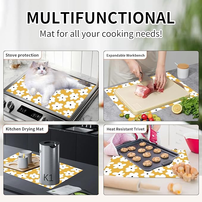 Decorative Electric Stove Top Covers, Heat Resistant Silicone Stove Cover Mat, Stove Top Protectors for Electric Flat Glass Stoves, Adds Extra Counter Space for Small Kitchens and Apartments