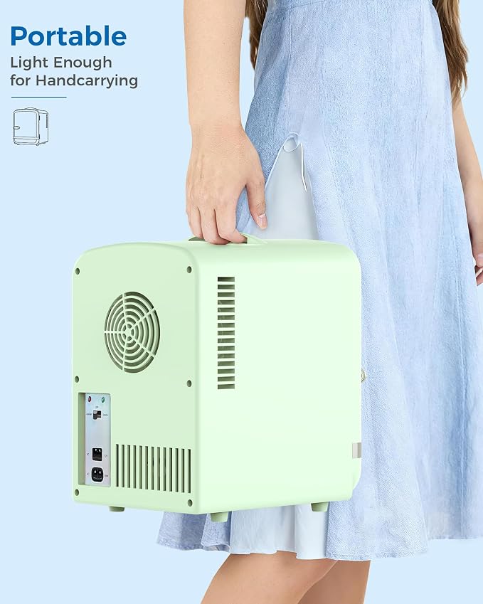 Electactic Mini Fridge for Skincare, 4L/6 Cans Portable Compact Cosmetic Fridge, Retro Desktop Fridge with AC/DC Adapters, Small Cooler and Warmer for Beverage, Makeup, Bedroom, Office, Kids, Green
