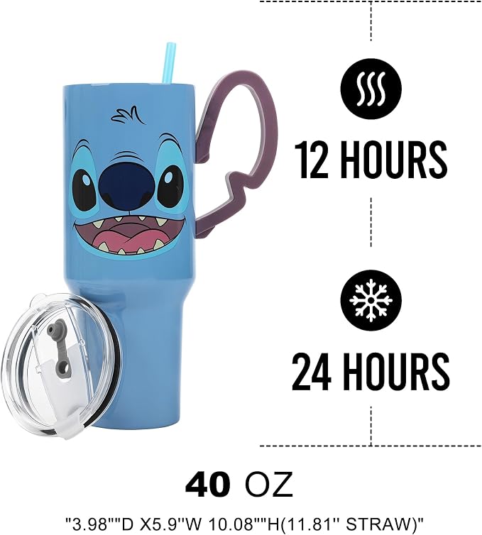 Disney's Stitch 40 Oz Stainless Steel Tumbler With Scultped Ears Handle