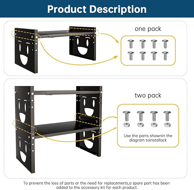 Fun-Face Expandable Cabinet Shelf Organizer,Adjustable Height & Width, Stackable Metal Storage Rack,Kitchen Spice Rack, Pantry Shelf, Countertops (1, Black)