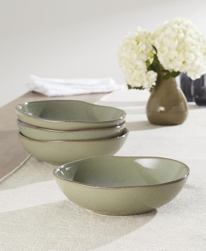 Oneida Dinnerware Set, Organic Shades Sage Green Pasta Bowls, Set of 4, Service For 4, Dishwasher and Microwave Safe, Made of Stoneware, Salad Bowl, Pasta Bowl, Home, Kitchen & Dining(Green, 4 Pieces)