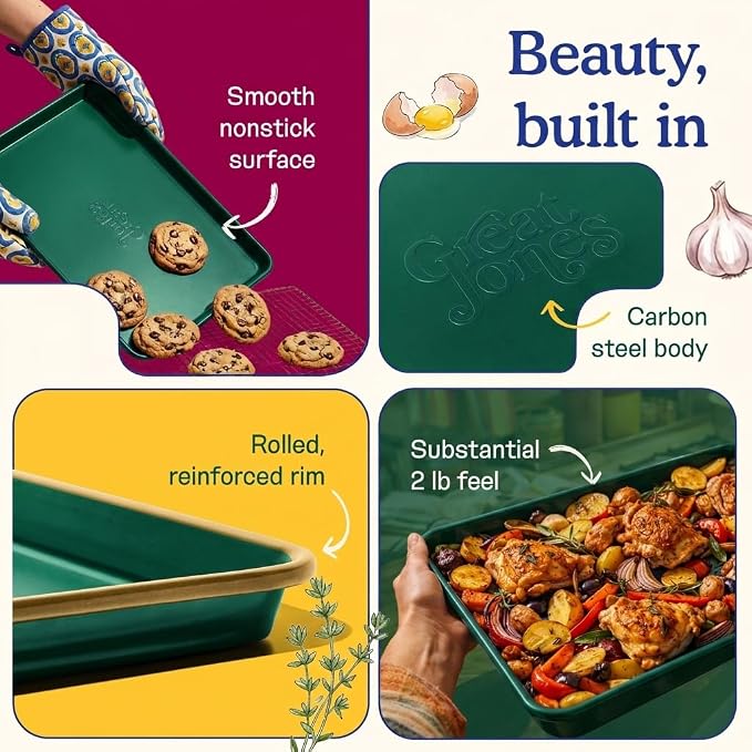 Great Jones Holy Sheet Pan (Broccoli) | Nonstick, Half-Sheet Pan | Aluminized Steel, 18.5" x 13.5" | For Baking, Roasting, & Broiling | Premium Bakeware with Even Heat Distribution | Dishwasher-Safe