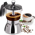 Clear Plastic Moka Pot 6 Cup 300ml Stainless Steel Coffee Maker Uncoated Stovetop Espresso Coffeemaker Italian Classic Style Brewing Greca Cafe Mocha for Cafeteras Camping Travel Home Use