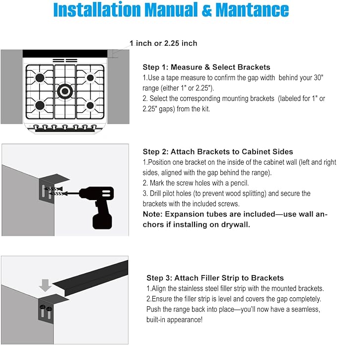 30" Slide-In Range Rear Filler Kit, Stainless Steel Stove Gap Filler Behind Range, Adjustable 1" or 2.25" Backguard Trim Kit, Easy Install Backsplash Gap Cover Compatible with 30" Ranges,Silver