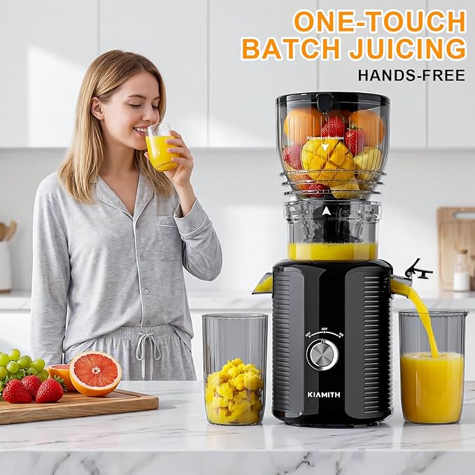 300W Cold Press Juicer with 5.8" Extra-Large Feed Chute, Slow Masticating Juicer Machines for Fruits and Vegetables, High Juice Yield, Easy to Clean, Family Use, BPA Free (Black & Grey)