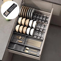 Dish Drying Rack, Stainless Steel Adjustable Bowl Plate Drainer, Pot Lid Holder, Plate Organizer for Cabinet for Cutting Boards, Cooling Racks (Gentle Black,16.14 * 3.93 inch,Tool Box A)