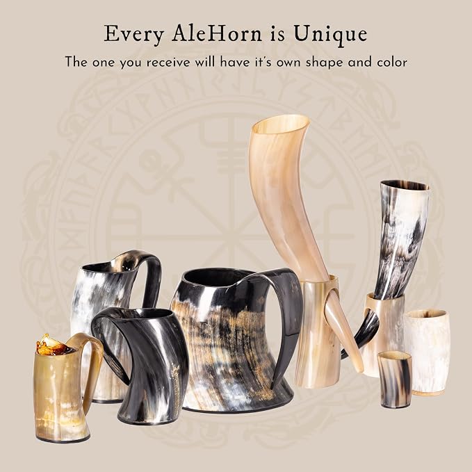 AleHorn Original Handcrafted Authentic Viking Drinking Horn Tankard for Beer Mead Ale - Genuine Medieval Inspired Stein Mug Food Safe Vessel with Handle (24oz)
