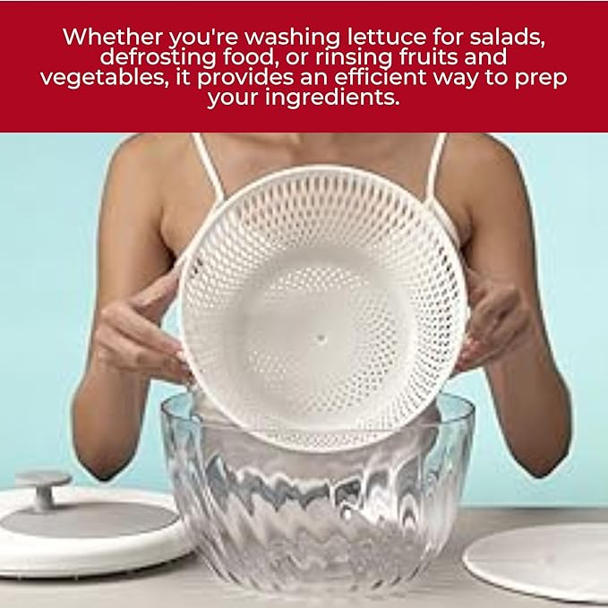 GUZZINI 10" Salad Spinner with Lid - White, Wash, Spin & Dry Vegetables, Fruits, Salad, Built in Draining - Fruit Washer Fruit Dryer, Home Gadgets & Kitchen Tools