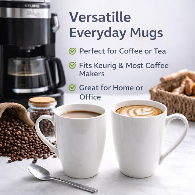 GBhome 12 OZ Off White Coffee Mugs, Ceramic Coffee Cups Set with Large Handle for Man, Woman, Light Weight Coffee Mugs for Latte/Cappuccino/Cocoa/Milk, Dishwasher & Microwave Safe, 36 pcs