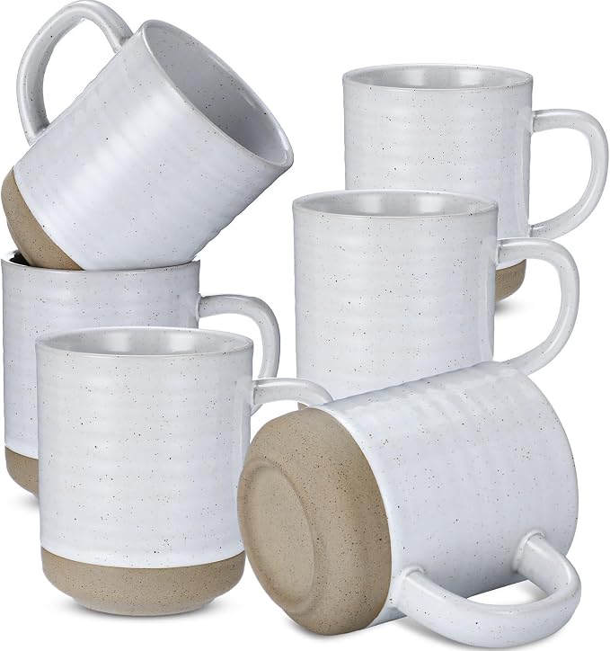 Baderke Coffee Mugs Set of 6, 12oz Ceramic Coffee Cups Large Tea Cups with Handle for Coffee, Soup, Latte, Cappuccino, Mocha, Cocoa, Mug Set Gift for Wedding, Microwave and Dishwasher Safe, White