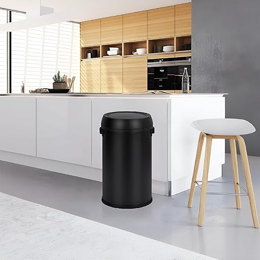 Garvee 17 gal/65 L Trash Can, Fingerprint-Proof Stainless Steel Swing Top Garbage Can, Heavy Duty Commercial Round Trash Bin with Swing Lid for Restaurant, Home, Office, Black