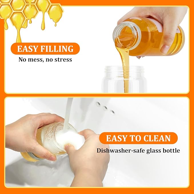 Aelga Glass Honey Dispenser No Drip - 9 OZ Honey Pot Honey Jar with Handle - Maple Syrup Dispenser