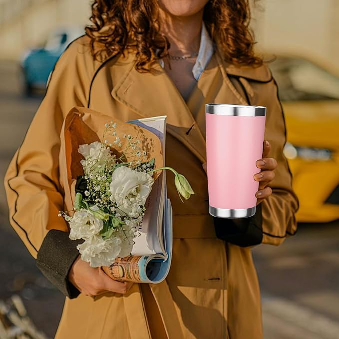 20oz Tumbler with Lid Stainless Steel Insulated Tumblers Travel Coffee Tumbler Bulk Double Wall Vacuum Insulated Water Cup Gifts for Christmas Women Men Her Him Home Office(Pink, 4pack)