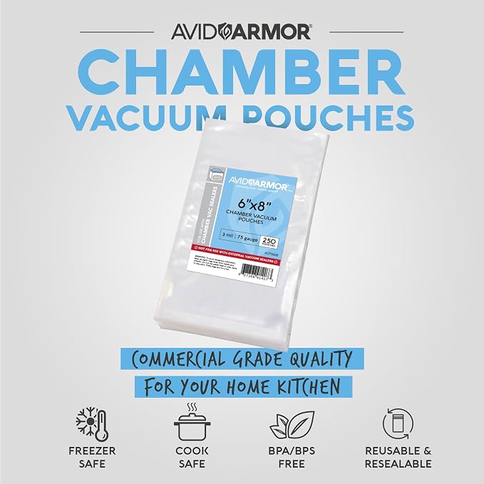 Avid Armor Chamber Vacuum Sealer Bags – 6x8" – 250 Pack – Heavy Duty Commercial Grade, BPA-Free Pouches for Sous Vide, Food Preservation, Meat Storage, Freezing, and Long-Term Storage