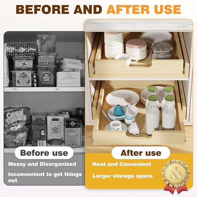Pullout Cabinet Organizer, 29''W×21''D×3''H Slide Out Shelves for Kitchen Cabinets, Pull out Drawers for Kitchen Cabinets, Pantry, Bathroom, & Storage Organization