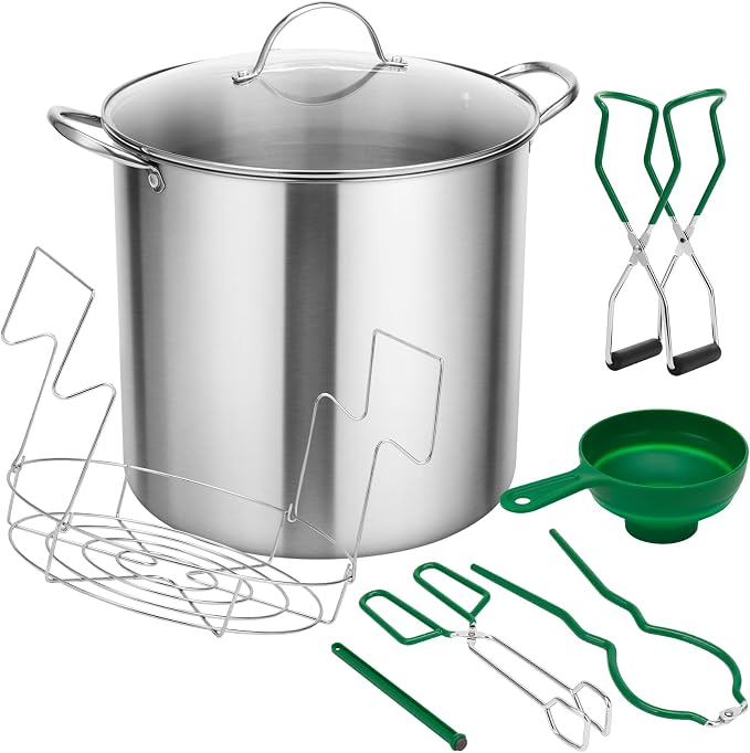21.5Qt Water Bath Canner with Glass Lid and Jar Rack, Stainless Steel Canning Kit with Canning Tool Set