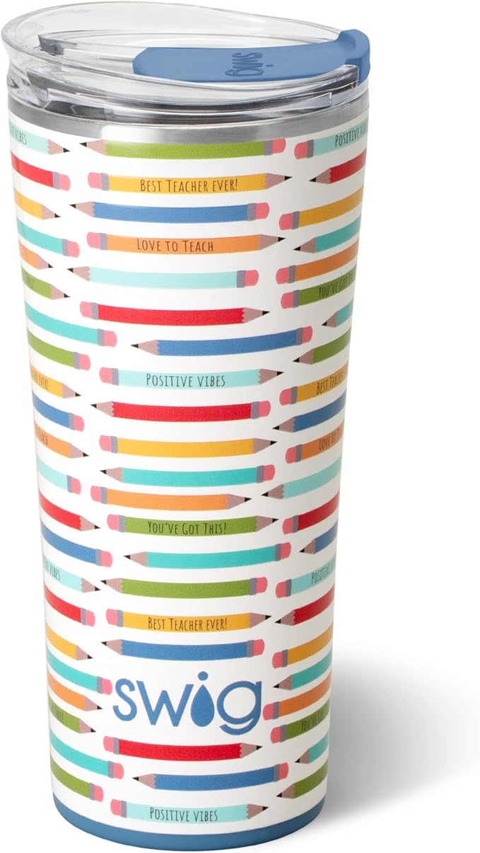 Swig Life 22oz Insulated Tumbler, Travel Coffee Tumbler with Lid, Cup Holder Friendly Travel Coffee Mug, Stainless Steel (Teacher Life)