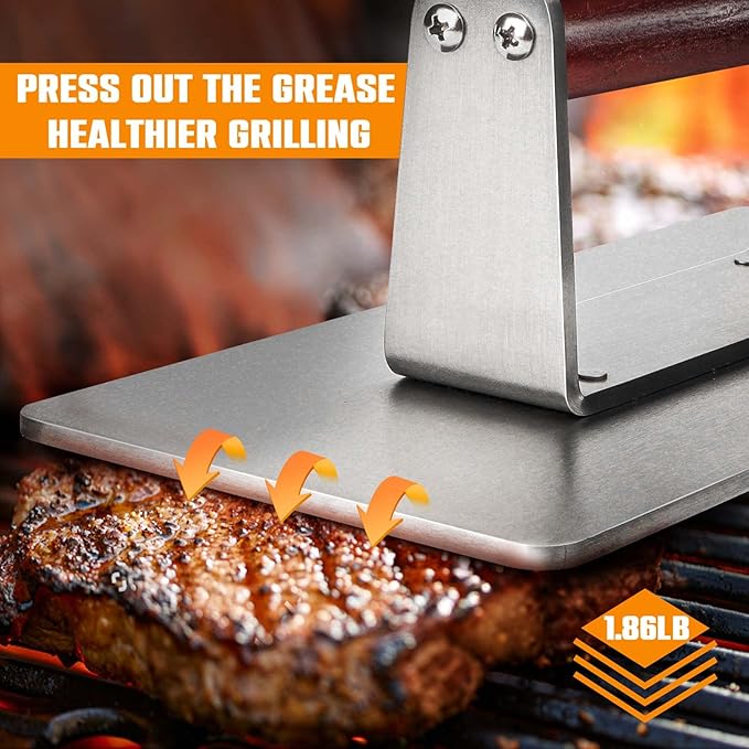 HULISEN Stainless Steel Bacon Press, 9 Inch Large Heavy Duty Burger Press with Wood Handle, Non-stick Grill Press for Griddle, Steak Weight Griddle BBQ Accessories for Panini, Sandwiches, Gift Package