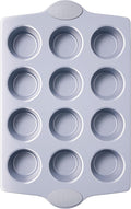 BRONYPRO 12-Cup Non Toxic Nonstick Ceramic Muffin Pan & Cupcake Tin, PFOA & PFOA Free, Heavy Duty Rust-Resistant Aluminized Steel, Oven Safe, Light Gray
