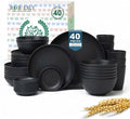 Homienly Plates and Bowls Sets, 40-Piece Modern Wheat Straw Dinnerware Sets for 8 Unbreakable Kitchen Dinner Set Microwave and Dishwasher Safe Dishes Set for Apartment, Party, Outdoor, RV (Black)