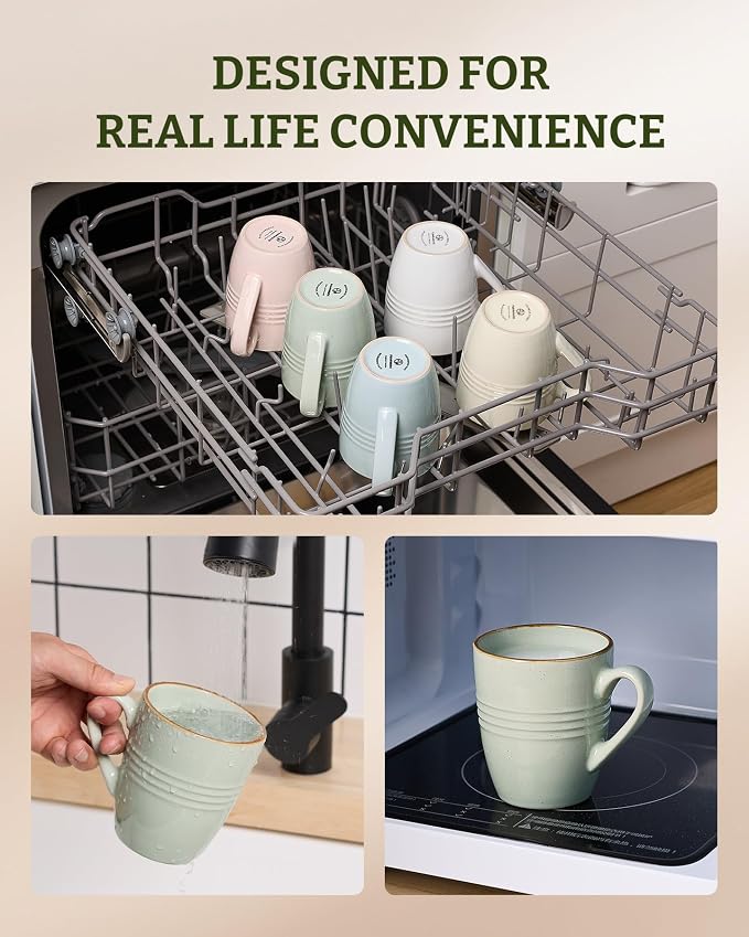 famiware Jupiter Coffee Mugs Set of 8, 13 oz Coffee Mug, Microwave and Dishwasher Safe, Coffee Cups with Handle for Coffee, Tea, Cocoa, Milk, Light Green