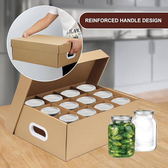 2 Pcs Cardboard Mason Jar Storage Box for 16 oz Regular or Wide Mouth Jars Canning Boxes for Canning Jars with Dividers, 12 Cells Mason Jar Organizer Canning Jar Storage Boxes