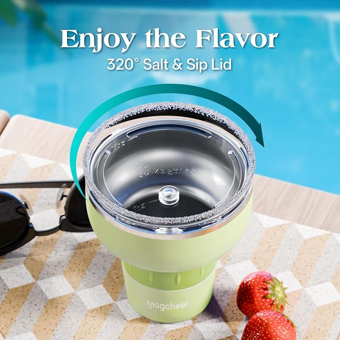 16 oz Stainless Steel Cocktail Tumbler with Lid and Straw - Insulated Margarita Tumbler - 320 Sippable Stemless Wine Cup for Party | Green