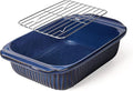 Artena Baking Dish 2.3 Quarts, Casserole Dishes For Oven, Baking Pan With Handles, Lasagna Pan Deep, Large Casserole Dish, Rectangular Ceramic Bakeware (Blue, With Rack)