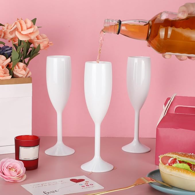 Domensi 40 Pack White Acrylic Champagne Flutes Bulk 6 oz Unbreakable Reusable High Stem Plastic Toasting Goblets for Wedding, Party, Camping & Restaurant