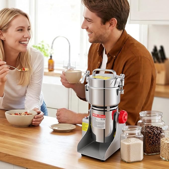 VEVOR 300g Electric Grain Mill Grinder, High Speed 1500W Commercial Spice Grinders, Stainless Steel Pulverizer Powder Machine, for Dry Grains Spices Cereals Coffee Corn Pepper, Swing Type