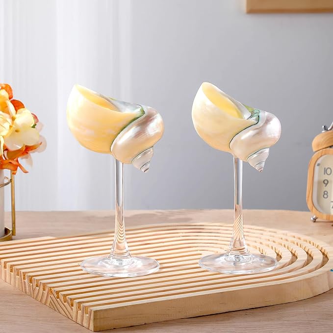 Conch Shell Wine Glasses Wedding Wine Cup Martini Goblet Cocktail Drinkware Drinking Stemware for Valentine Birthday Wedding Bridesmaids Anniversary Party(White Conch,Clear Base,2 Pcs)